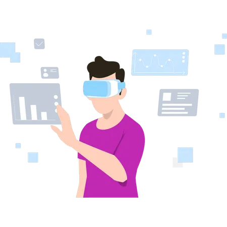 Homme analysant des données avec des lunettes VR  Illustration