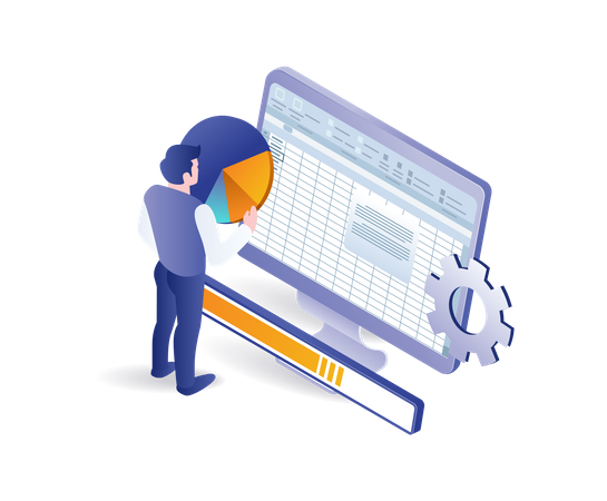 Homme analysant des données commerciales  Illustration