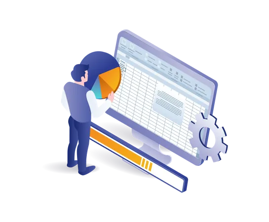 Homme analysant des données commerciales  Illustration