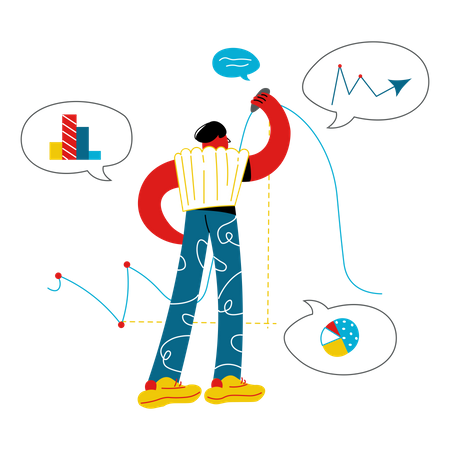 Homme analysant des données commerciales  Illustration