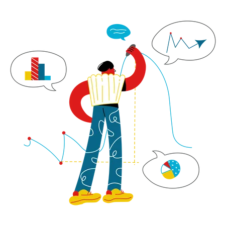 Homme analysant des données commerciales  Illustration