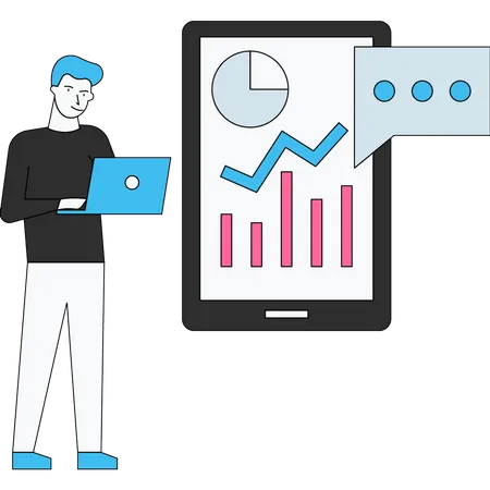 Homme analysant le graphique d'analyse de données  Illustration