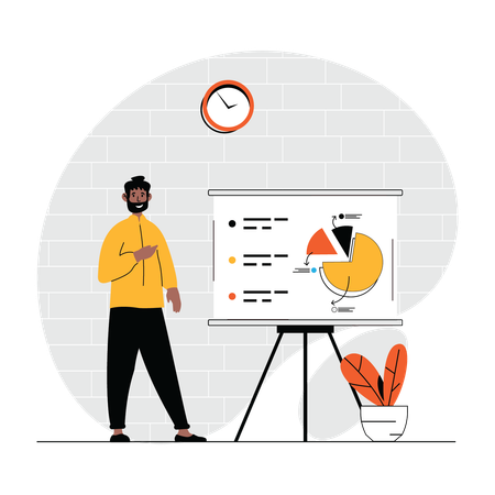 Homme analysant le tableau des ventes d'une entreprise  Illustration