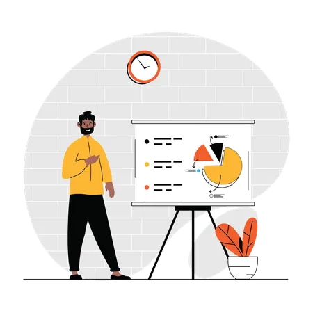 Homme analysant le tableau des ventes d'une entreprise  Illustration