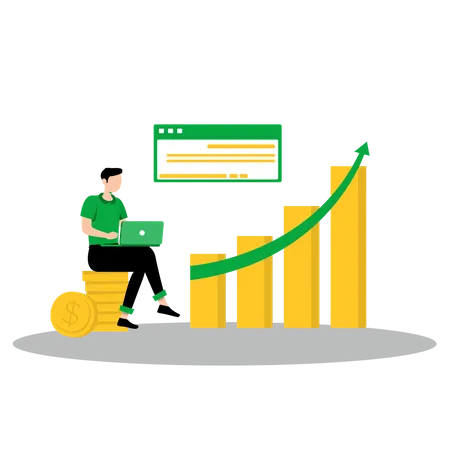 Homme analysant la croissance des investissements  Illustration