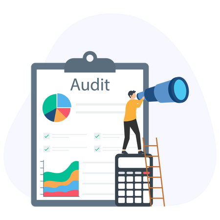 L'homme analyse le rapport d'audit  Illustration