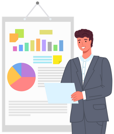 L'homme analyse la visualisation d'informations graphiques  Illustration