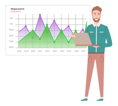 L'homme analyse le rapport numérique avec des données  Illustration