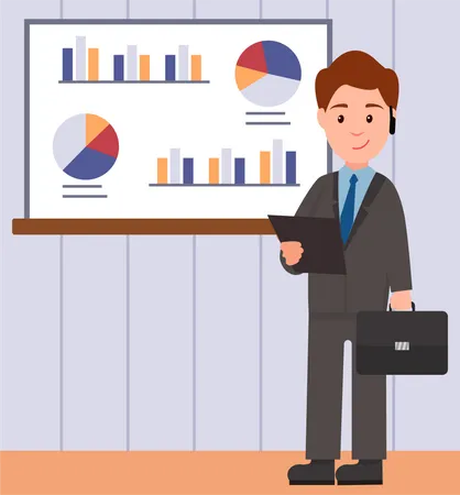 L'homme analyse le rapport numérique avec des données  Illustration