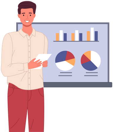 L'homme analyse l'optimisation du référencement du tableau de bord  Illustration