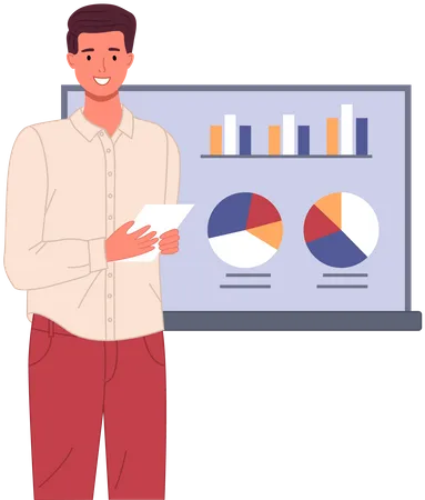 L'homme analyse l'optimisation du référencement du tableau de bord  Illustration