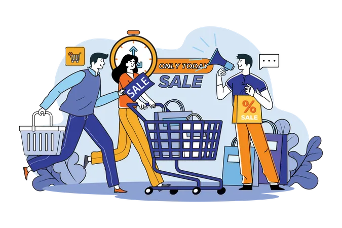 Homme annonçant une vente de shopping  Illustration