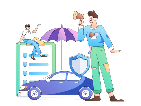Homme annonçant l'assurance automobile  Illustration