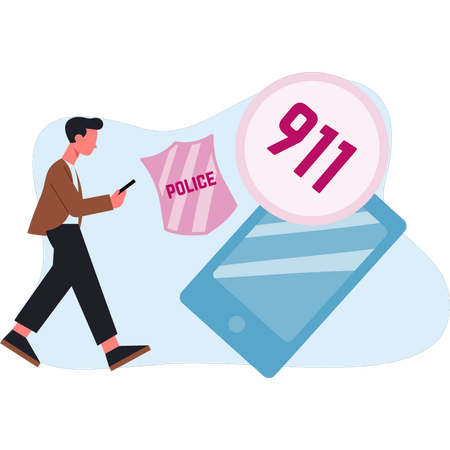 Un homme appelle la ligne de police 911  Illustration