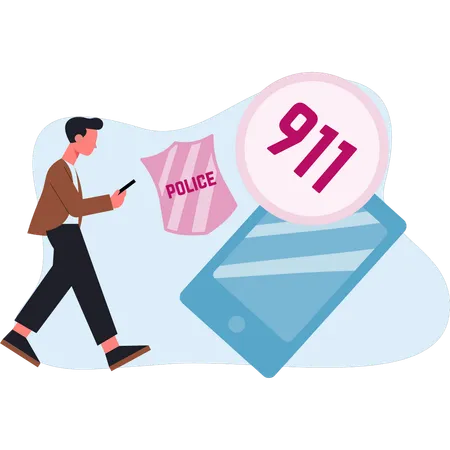 Un homme appelle la ligne de police 911  Illustration