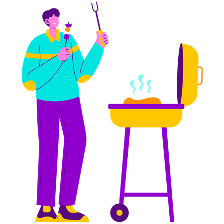 Un homme profite d'une soirée barbecue  Illustration