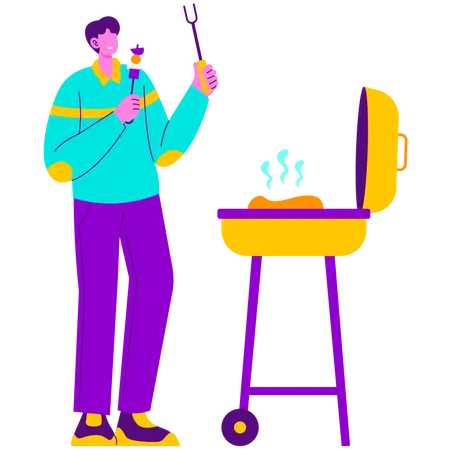 Un homme profite d'une soirée barbecue  Illustration