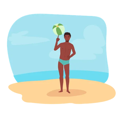 Homme appréciant un jeu de beachball  Illustration