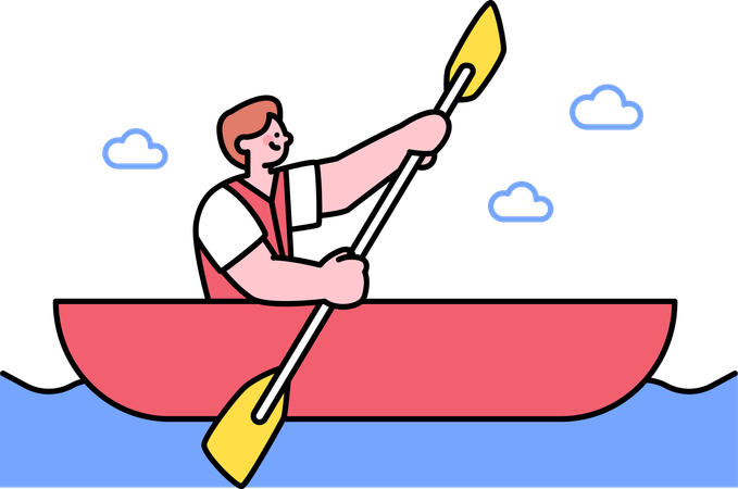 Homme appréciant le kayak  Illustration