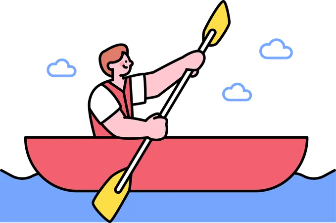 Homme appréciant le kayak  Illustration