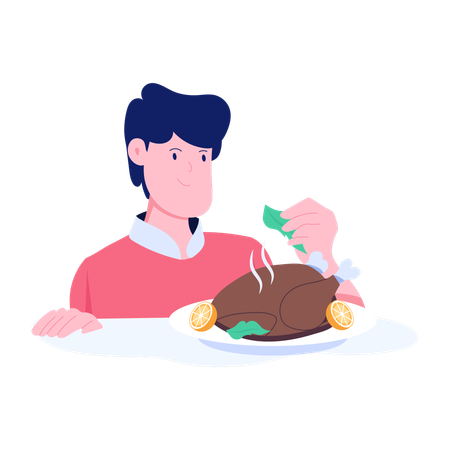 Un homme profite du repas de Thanksgiving  Illustration