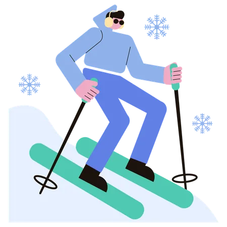 Homme appréciant le ski  Illustration