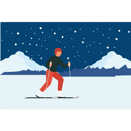 Homme appréciant le ski sur glace  Illustration