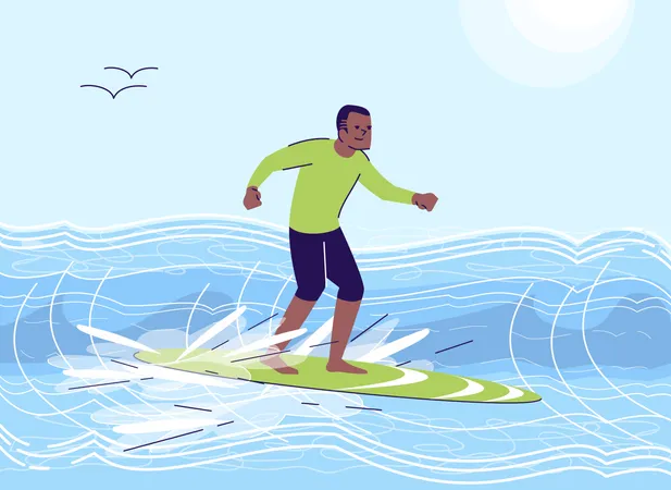 Homme appréciant le surf sur l'eau  Illustration