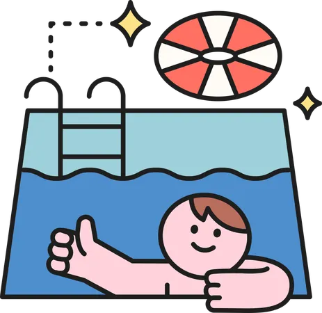 Homme appréciant la natation dans la piscine  Illustration