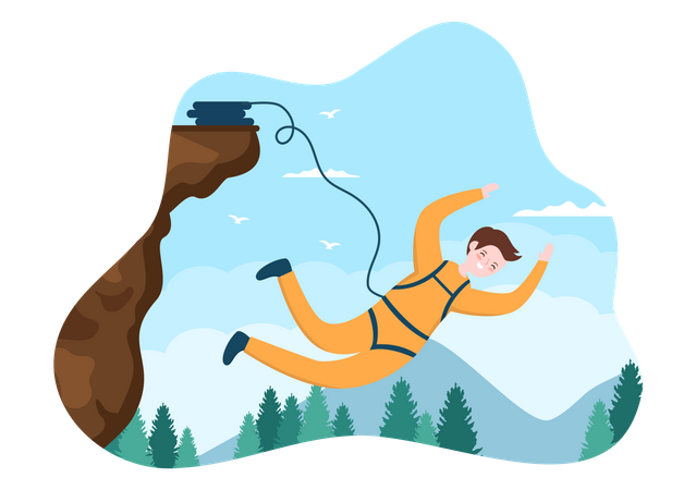 Homme appréciant le saut à l'élastique  Illustration