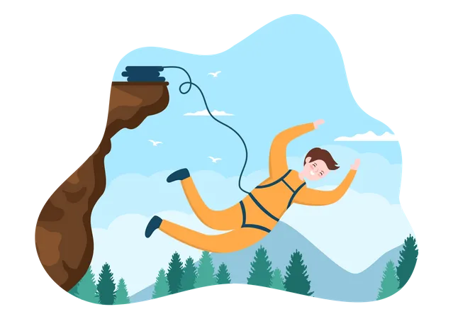 Homme appréciant le saut à l'élastique  Illustration