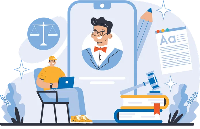 Homme apprenant le droit en ligne  Illustration