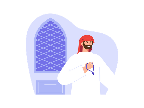 Homme arabe avec Tisbah dans les mains  Illustration