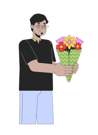 Homme arabe offrant des fleurs de bouquet  Illustration