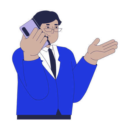 Homme arabe d'âge moyen parlant au téléphone  Illustration