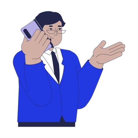 Homme arabe d'âge moyen parlant au téléphone  Illustration