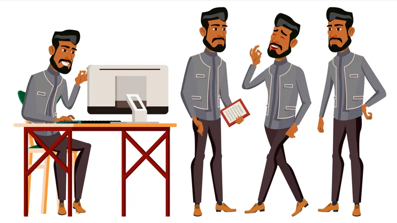 Employé de bureau homme arabe  Illustration