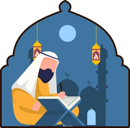 Homme arabe lisant le Coran  Illustration