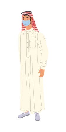 Homme arabe portant un masque médical  Illustration