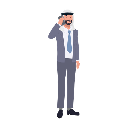 Homme arabe professionnel en costume avec smartphone  Illustration