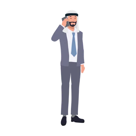 Homme arabe professionnel en costume avec smartphone  Illustration