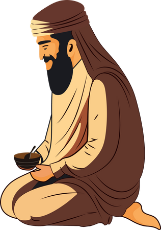 Homme arabe tenant un bol avec une cuillère  Illustration