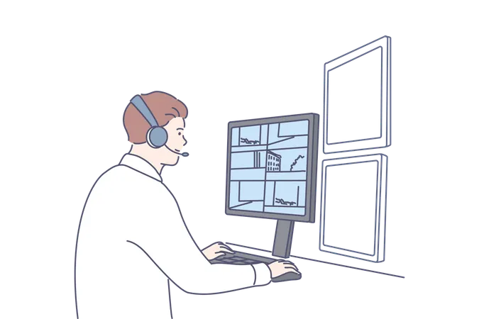 Architecte masculin travaillant sur ordinateur  Illustration