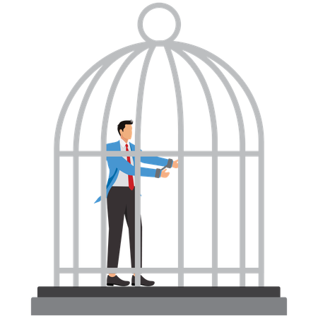 Un homme arrêté en cage  Illustration