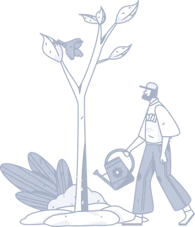 Homme arrosant une plante  Illustration