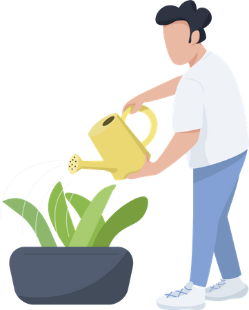 Homme arrosant une plante  Illustration