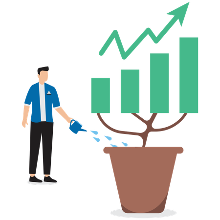 Tableau de croissance d'un homme arrosant  Illustration