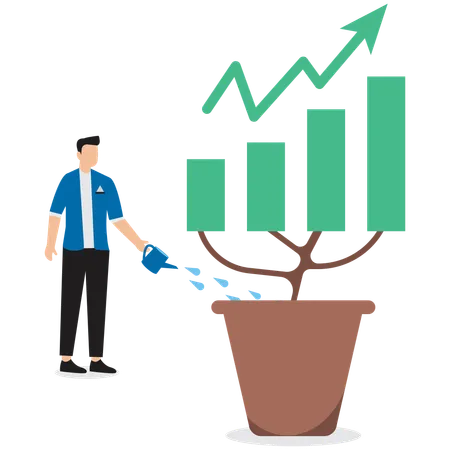 Tableau de croissance d'un homme arrosant  Illustration