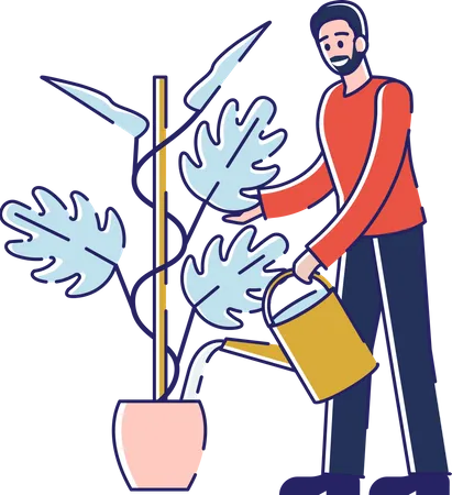 Homme arrosant des plantes avec un arrosoir  Illustration