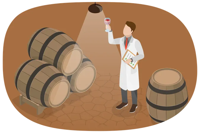 L'homme fabrique du vin traditionnel  Illustration